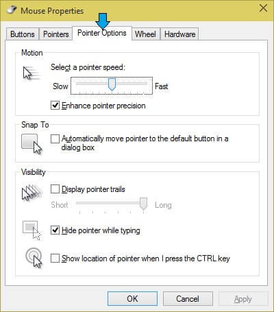 Mouse Properties-Pointer Options